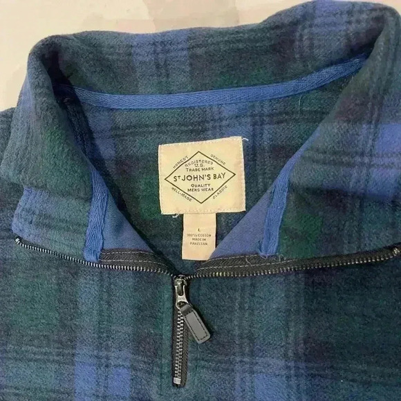 St John’s Bay NWT Blue Buffalo Plaid Fleece Half Zip Sweater Men's Large Flannel - Picture 3 of 6